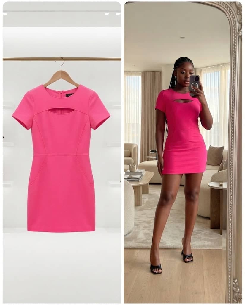 Hot Pink Short-Sleeve Cutout Mini Dress