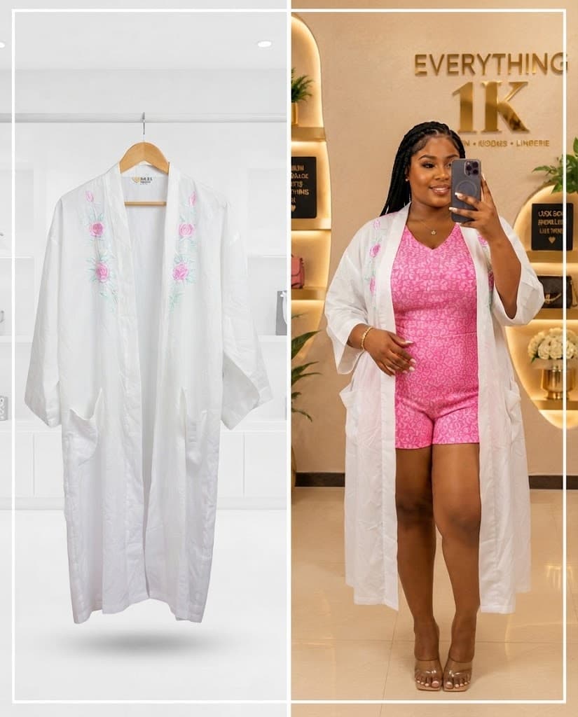 Embroidered Long Kimono Robe