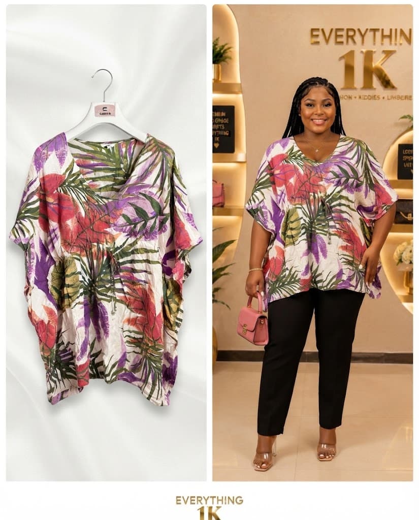 Casual Multi-Color Tropical Leaf Print Drawstring Blouse