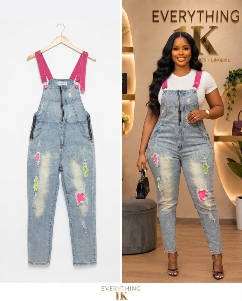 Pink-Strap Zipper-Front Overalls