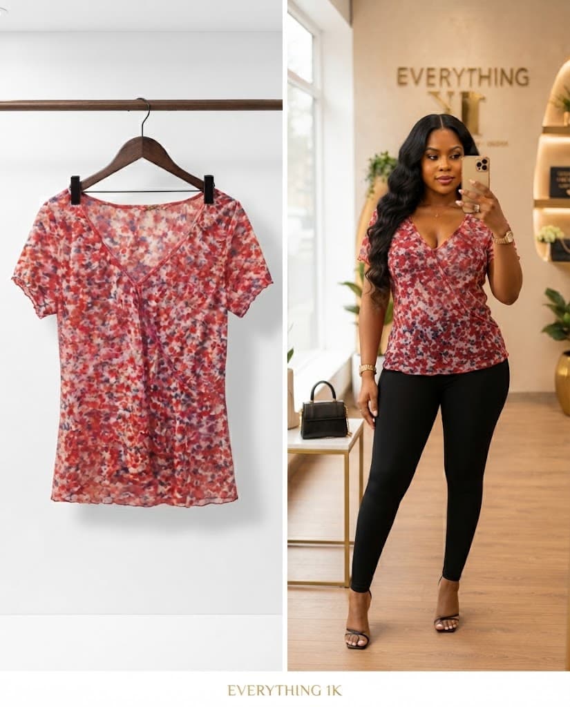 Pre-loved V-Neck Mesh Floral Print Top