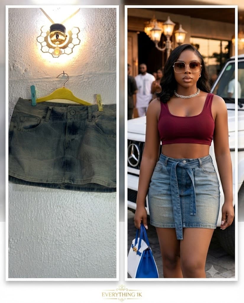 Ladies Denim Mini Skirt: High-Waist Acid Wash Denim Skirt
