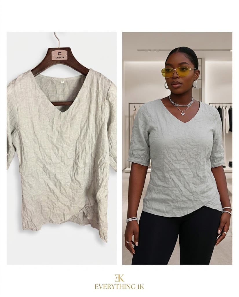 Casual Light Grey Textured V-Neck Short-Sleeve Top