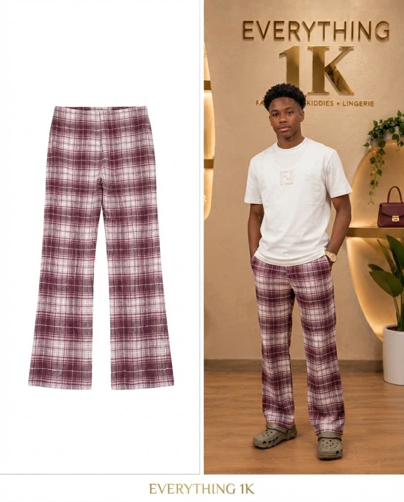Burgundy Plaid Men’s Casual Trousers