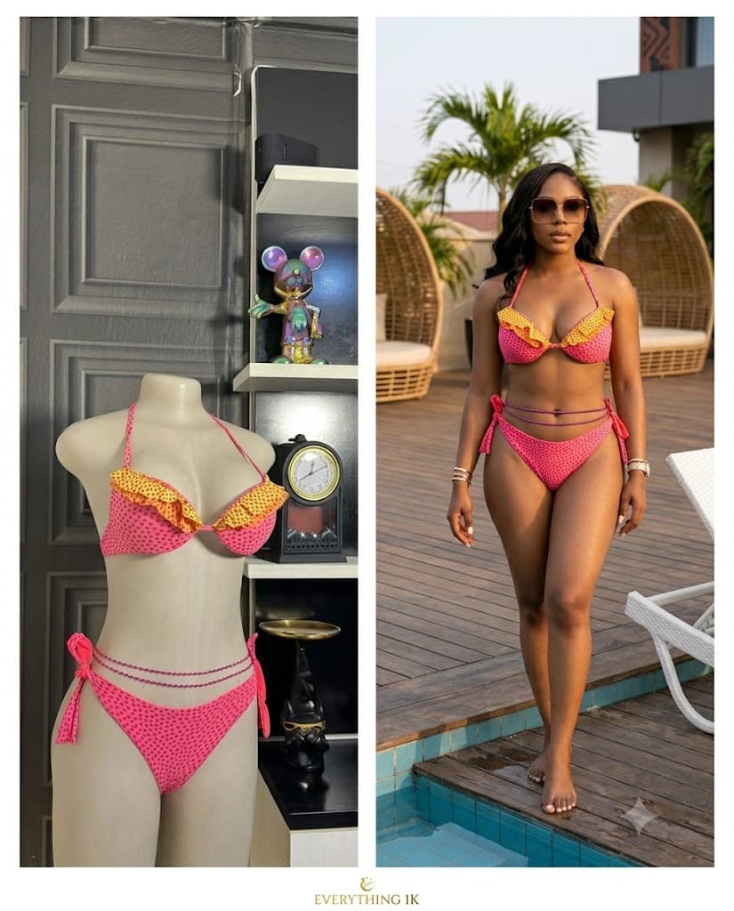 Pink Polka Dot Ruffle Halter Bikini Set
