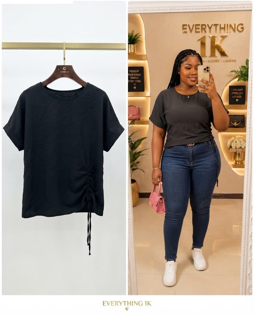 Casual Charcoal Grey Short-Sleeve Side-Ruching T-Shirt