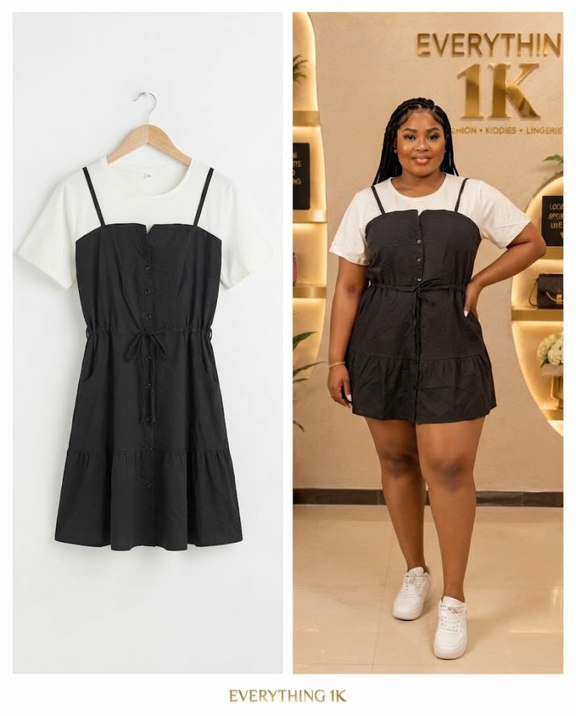 Black & White Layered-Look Shirt Dress