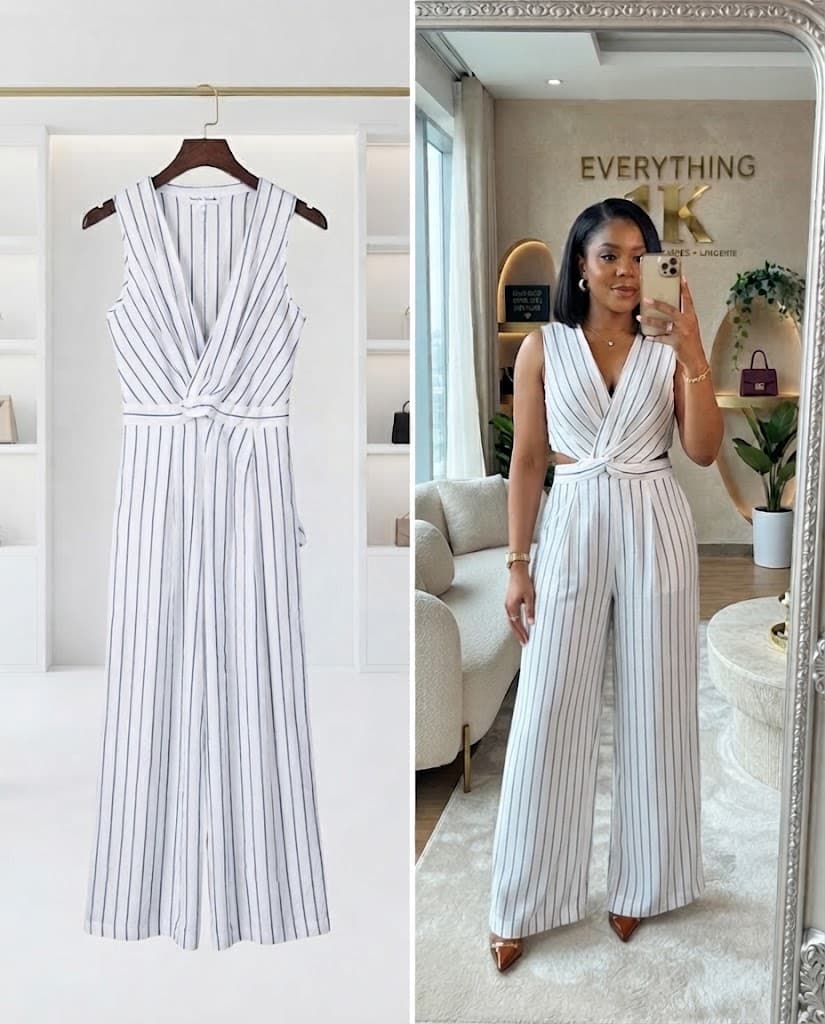 Striped V-Neck Cut out Wrap Jumpsuit