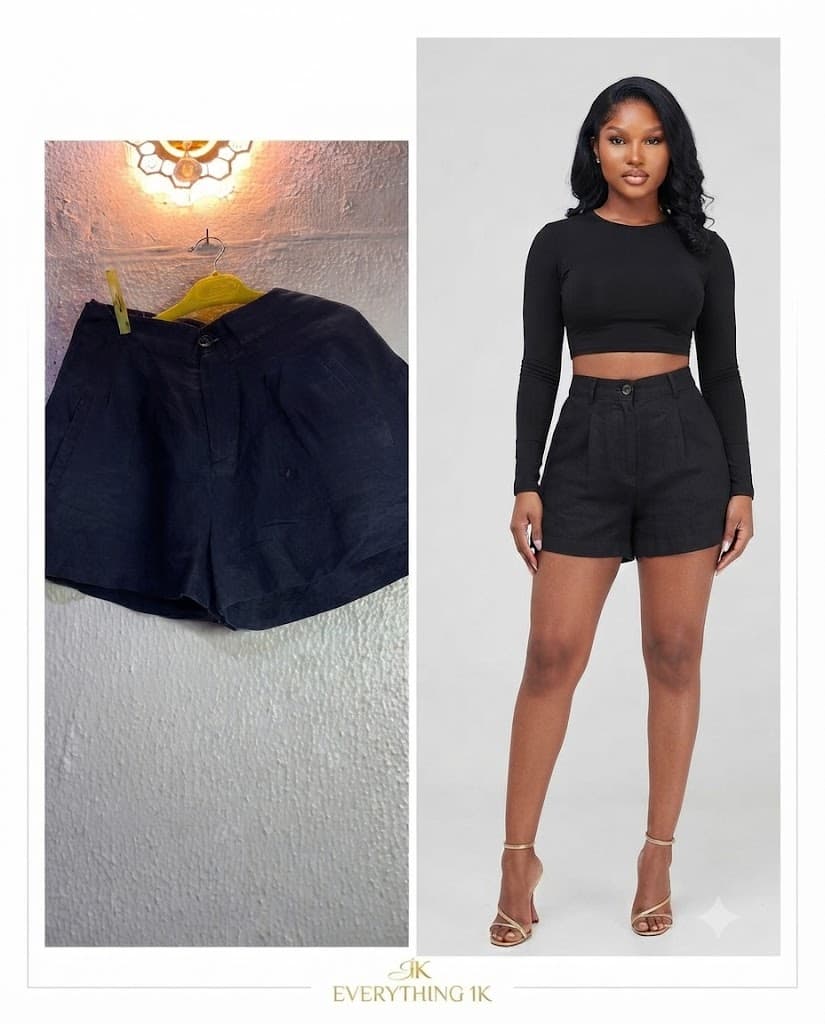 Black Linen-Blend Shorts