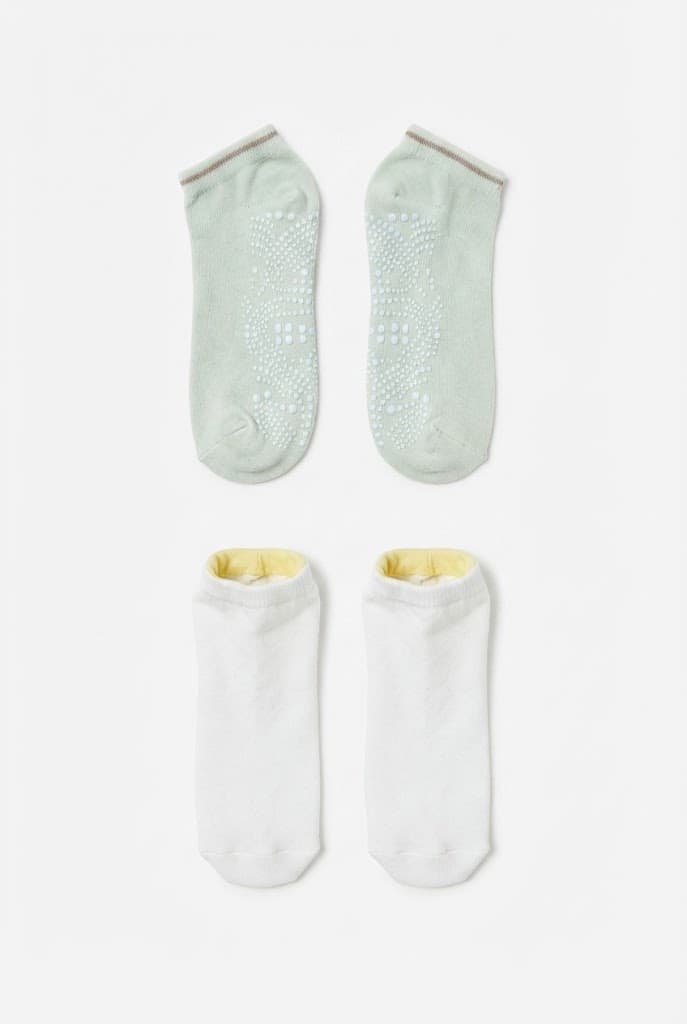 Mint Green Anti-Slip Gripper and White Low-Cut Socks (2-Pack)