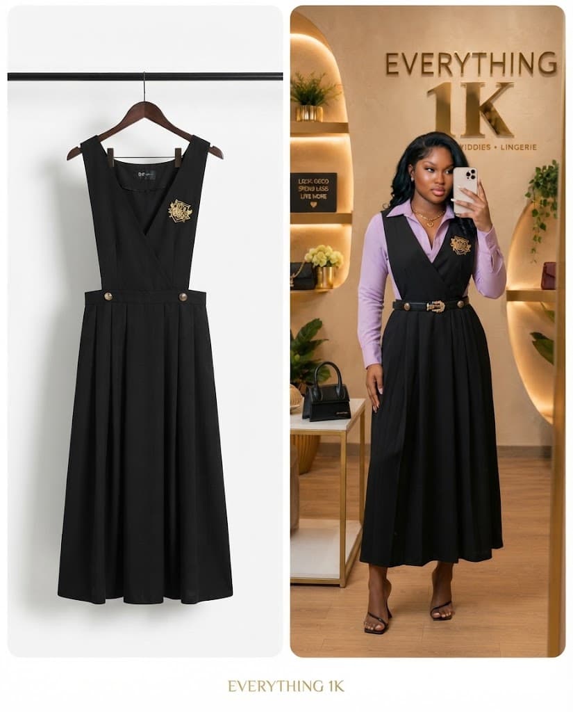 Pre-loved Pleated Midi Pinafore Dress with Embellishment