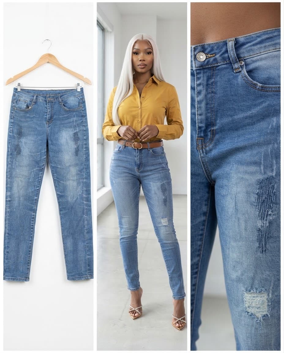 Distressed Knee-Patch Light Wash Jeans 30/32