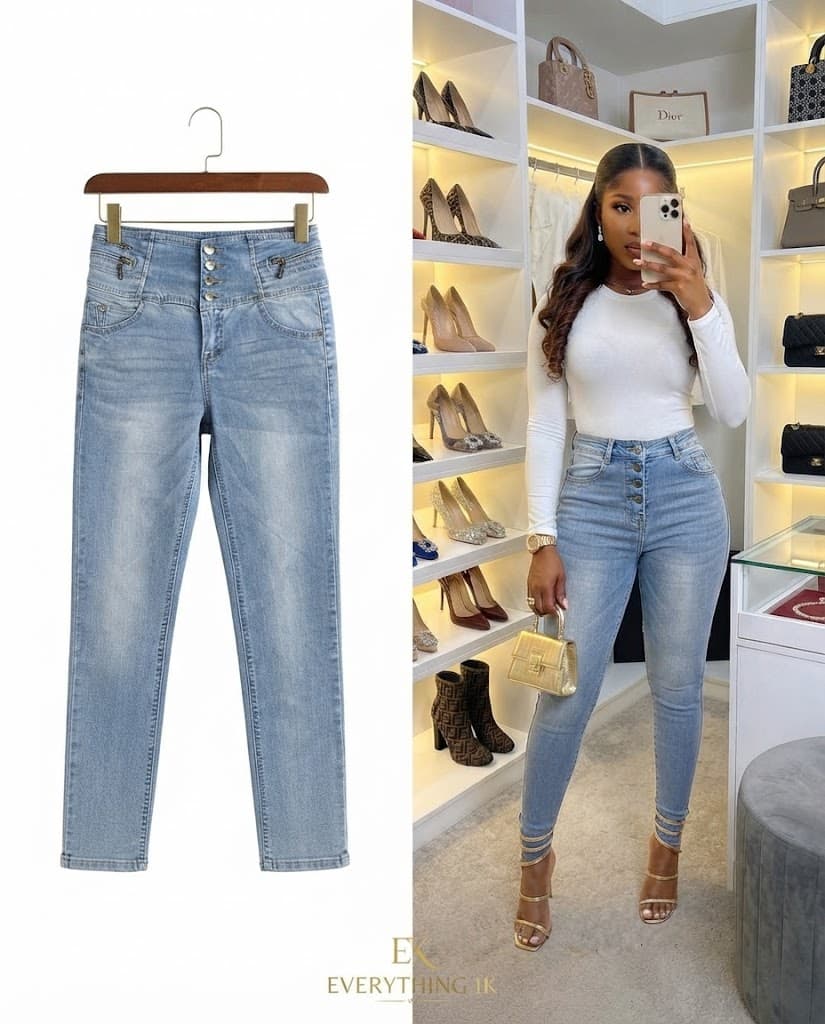 Casual Light Blue High-Waist Button-Fly Jeans waist 28/30