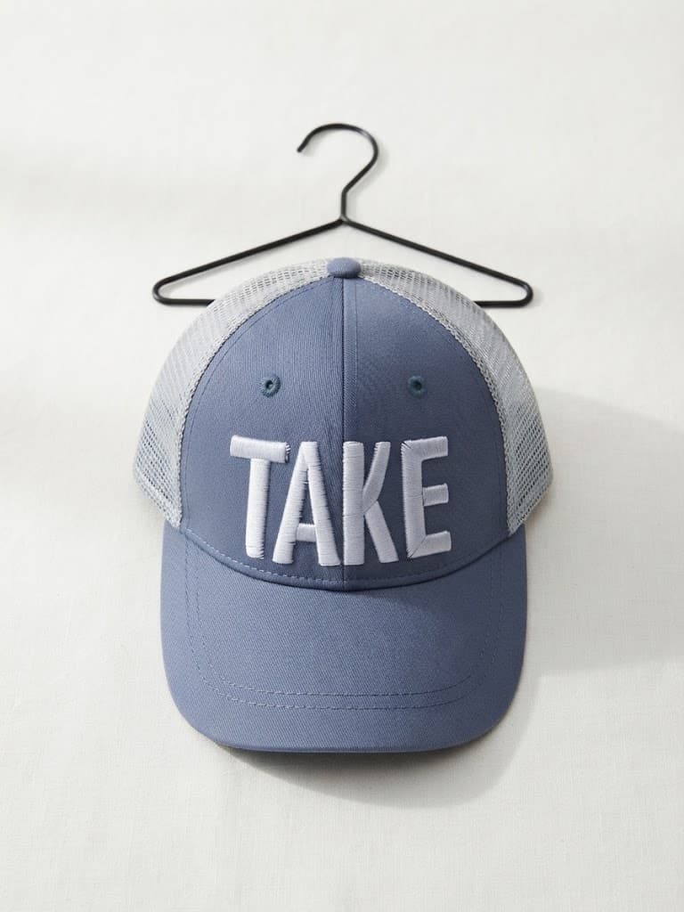 Kids Slate Blue "TAKE" Embroidered Mesh Trucker Cap