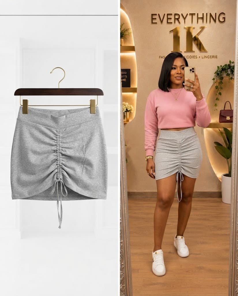 Heather Grey Drawstring Ruched Mini Skirt