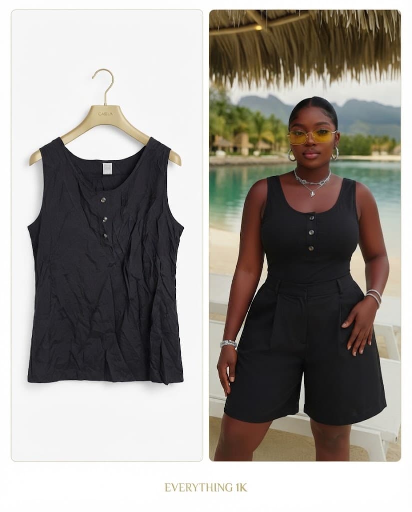 Casual Black Button-Front Sleeveless Tank Top