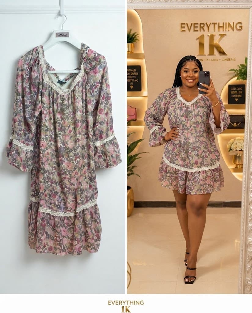 Floral Chiffon Tiered Long-Sleeve Mini Dress
