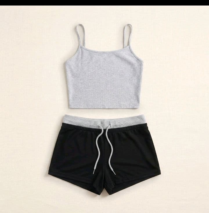Grey Cami & Two-Tone Shorts Loungewear Set