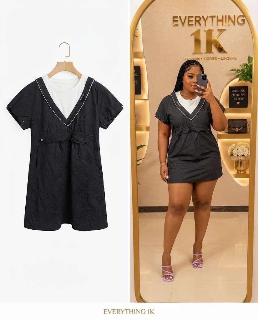 Black Ruffled V-Neck Layered Mini Dress