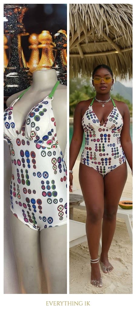 Multi-Color Button Print Halter One-Piece Swimsuit