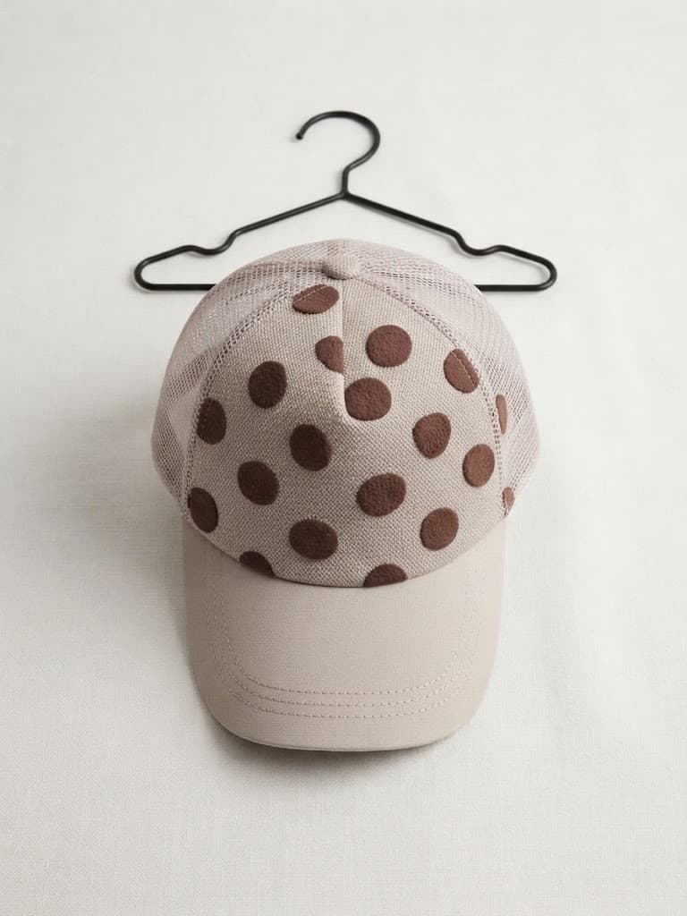 Kids Taupe Polka Dot Mesh Trucker Cap