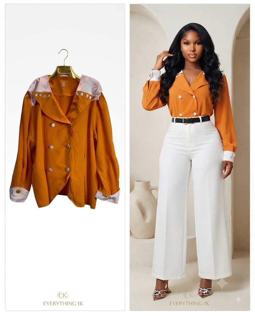 Double-Breasted Two-tone Statement Blouse