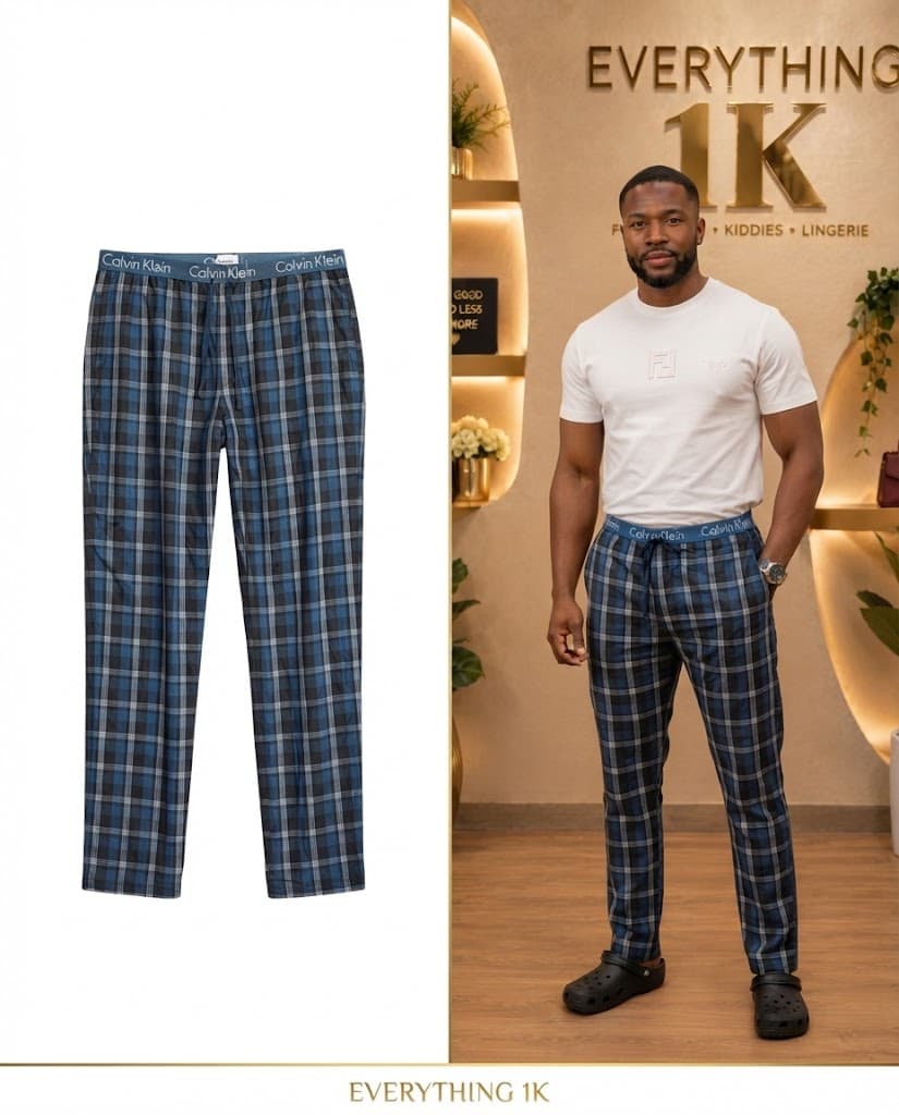 Blue Calvin Klein Branded Waistband Plaid Trousers