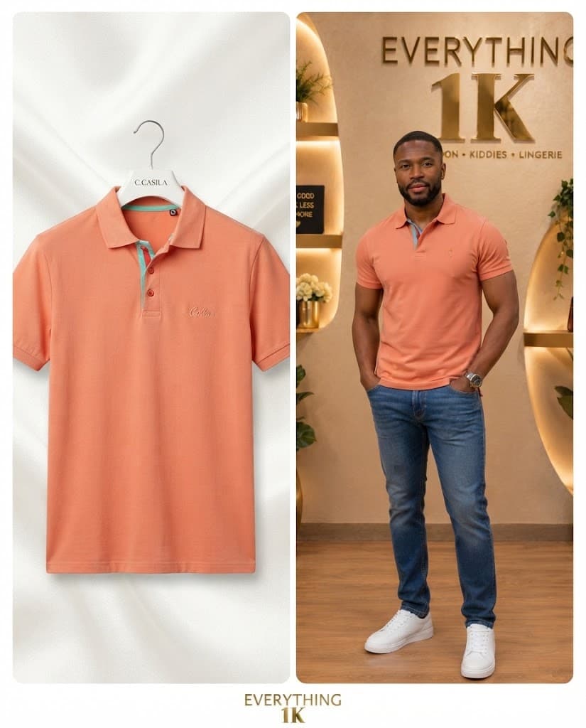 Casual Peach Short-Sleeve Polo Shirt