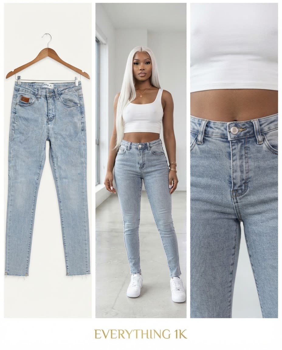 Light Wash Frayed-Hem Skinny Jeans 24