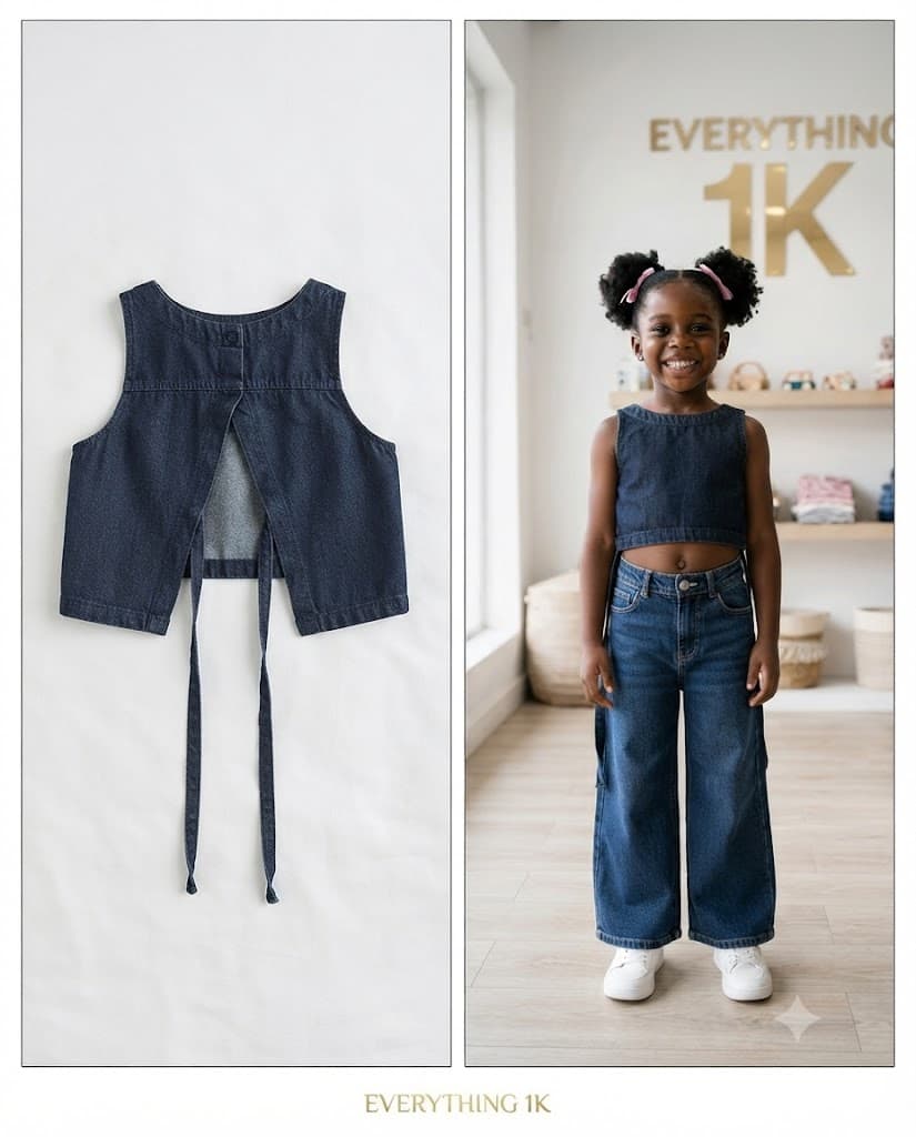 Girls Dark Denim Tie-Back Crop Top: 6-8 years