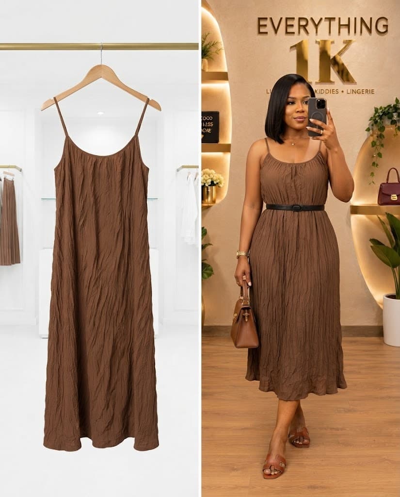 Brown Textured Midi Dress