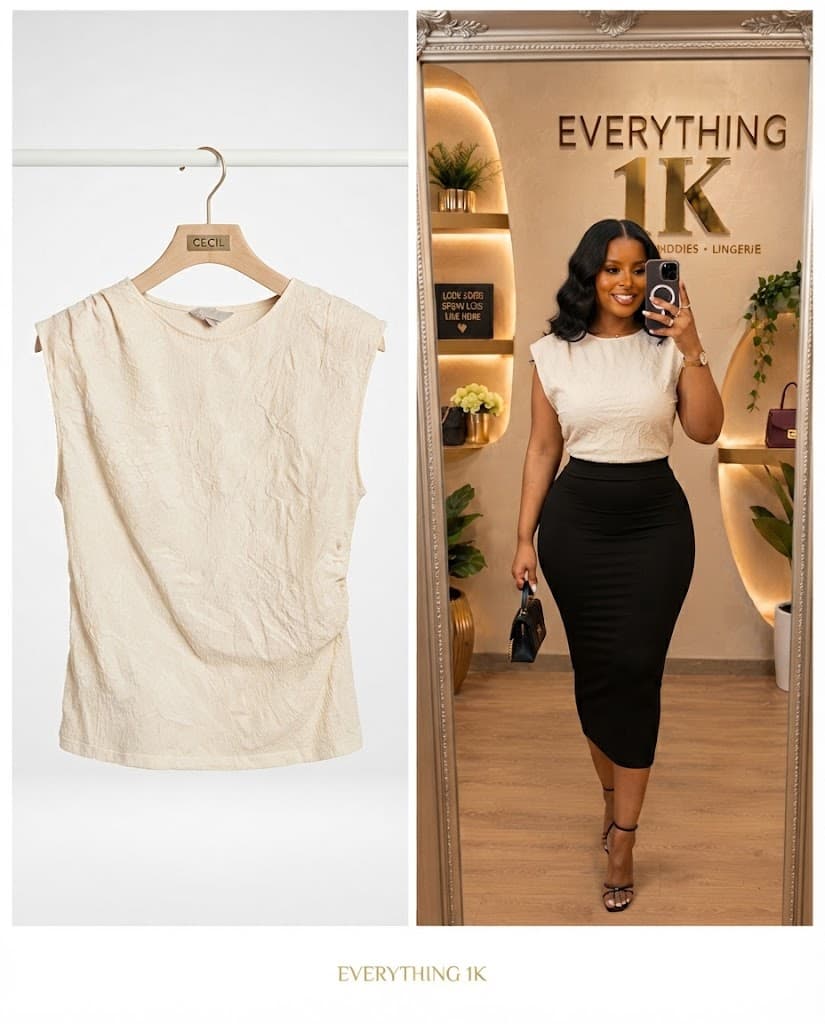 Cream Casual Textured Top