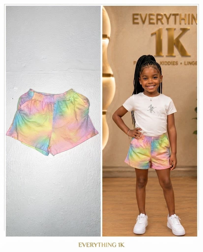 Girls Pastel Rainbow Tie-Dye Shorts (Ages: 6–8 Years)