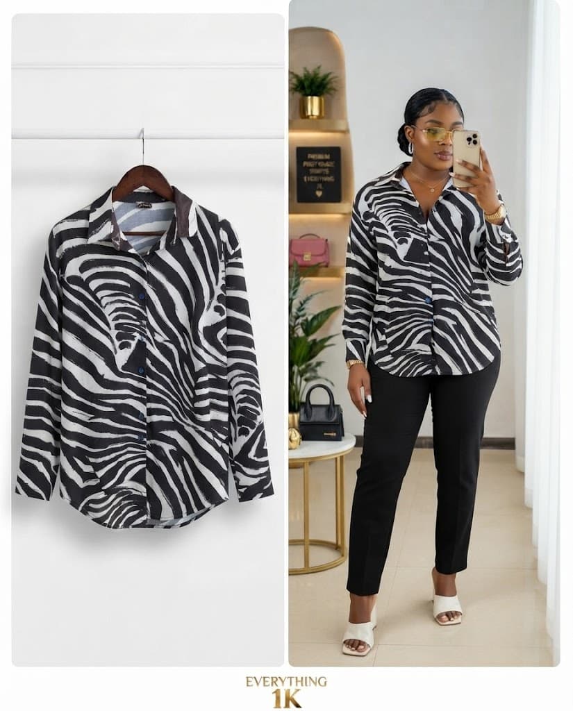 Pre-loved Long-Sleeve Zebra print Button-Down Shirt