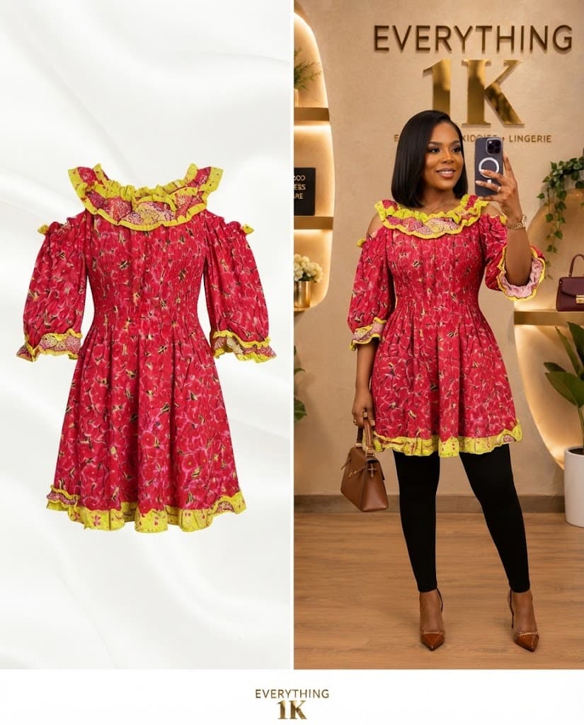 Casual Red Floral Off-The-Shoulder Ruffle Dress