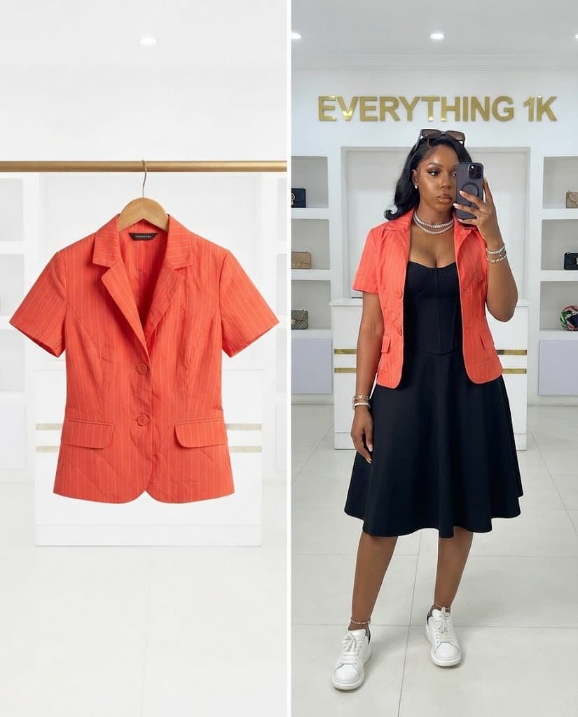 Striped Lightweight Casual Blazer (Coral/Orange)