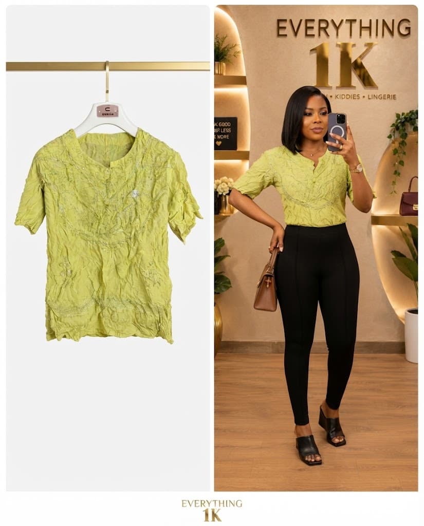Casual Olive Green Embroidered Mandarin Collar Blouse