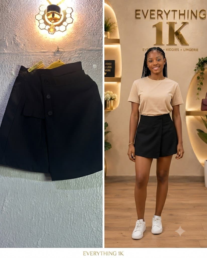 Girls Black Button-Detail Wrap Skirt: Casual Mini Skort with Side Flaps 12-14 Years