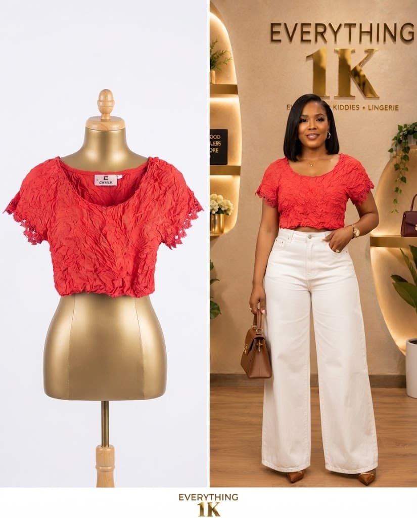 Coral Textured Casual Crop Top