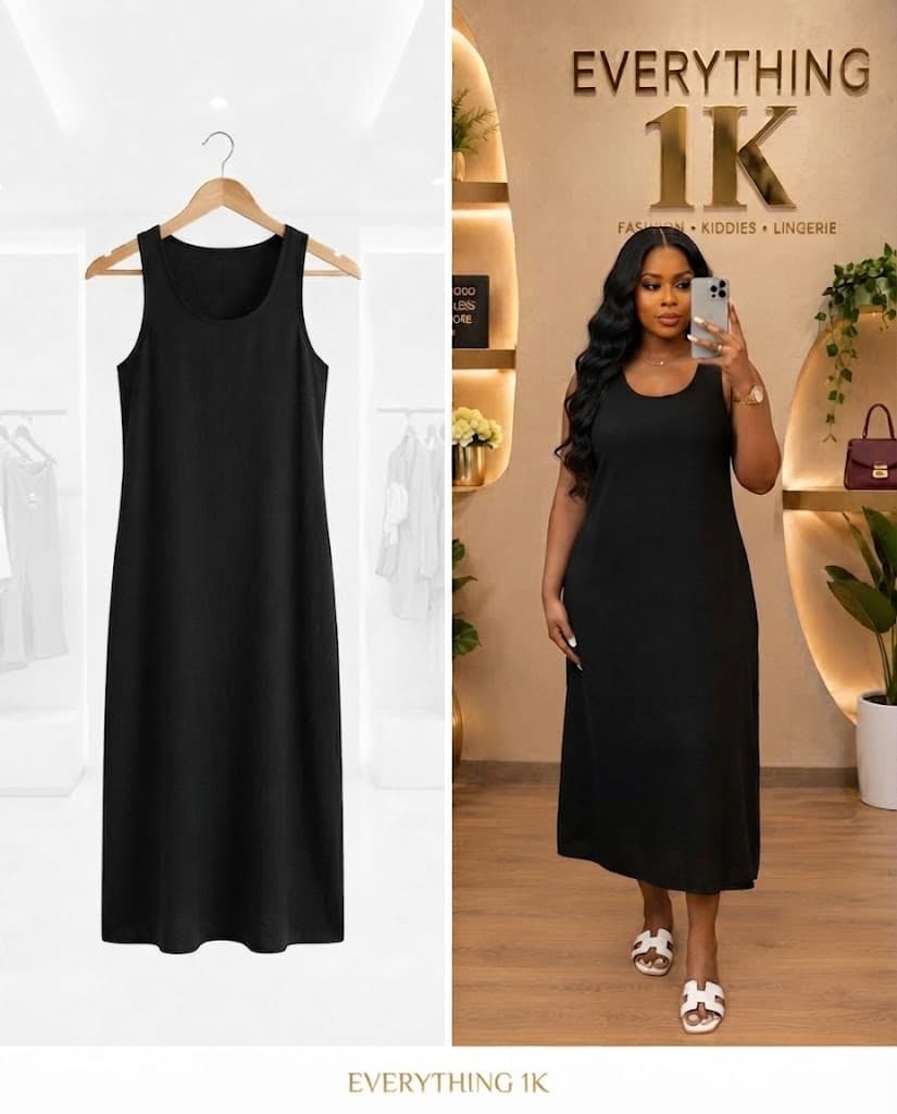 Black Scoop Neck Tank Midi Dress