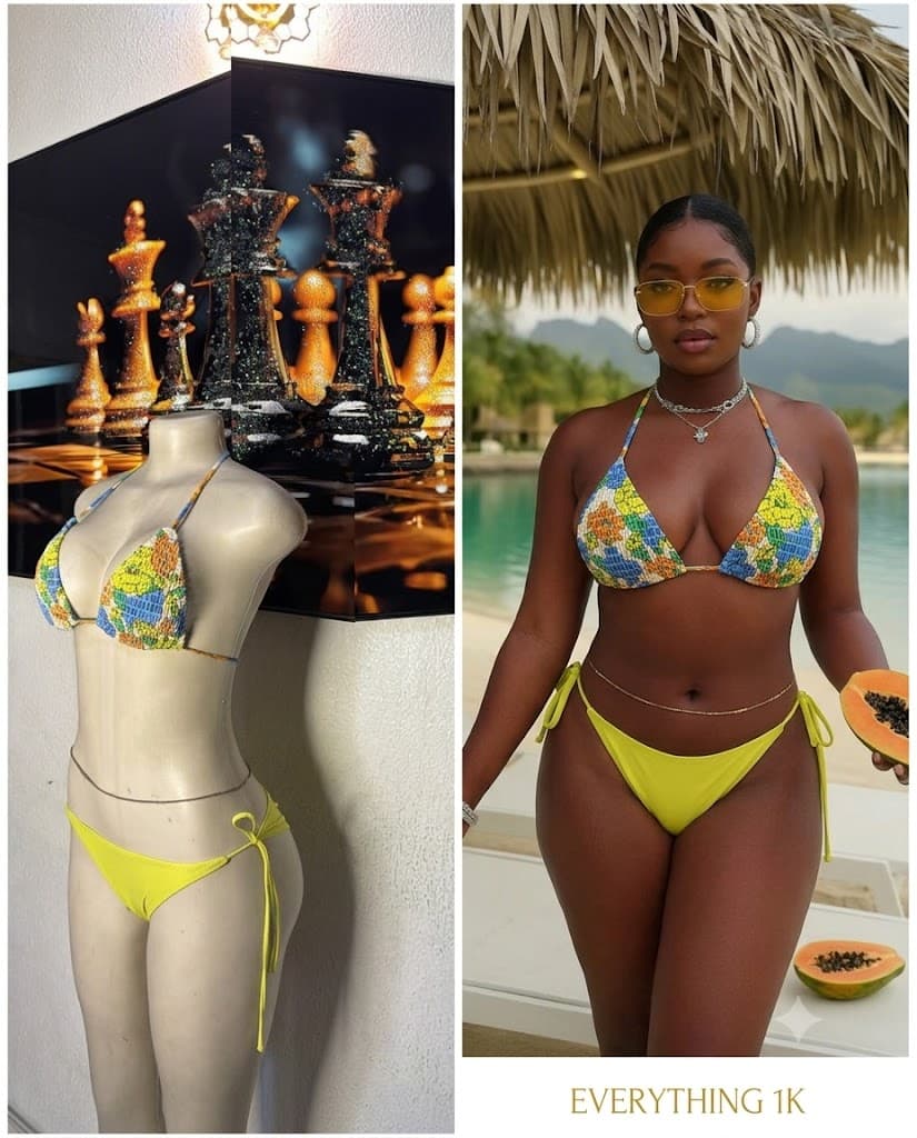 Floral Print Triangle Bikini Set with Yellow Bottoms