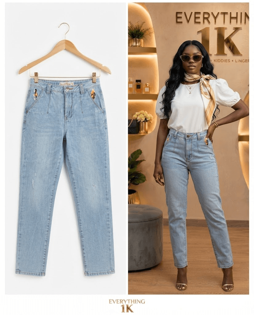 Pleated Front Light Wash Denim 26