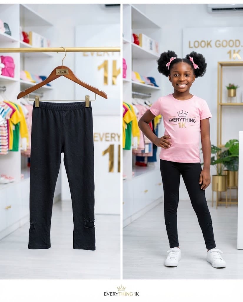 Black Crown-Detail Leggings (Ages 6-7)