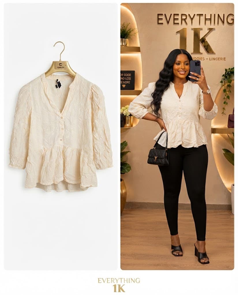 Casual Cream Textured Peplum Blouse