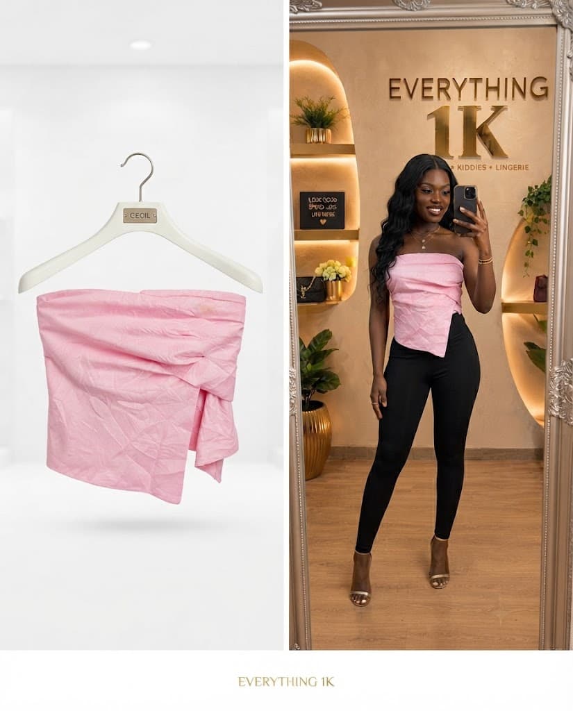 Pink Draped Party Tube Top with Asymmetrical Hem