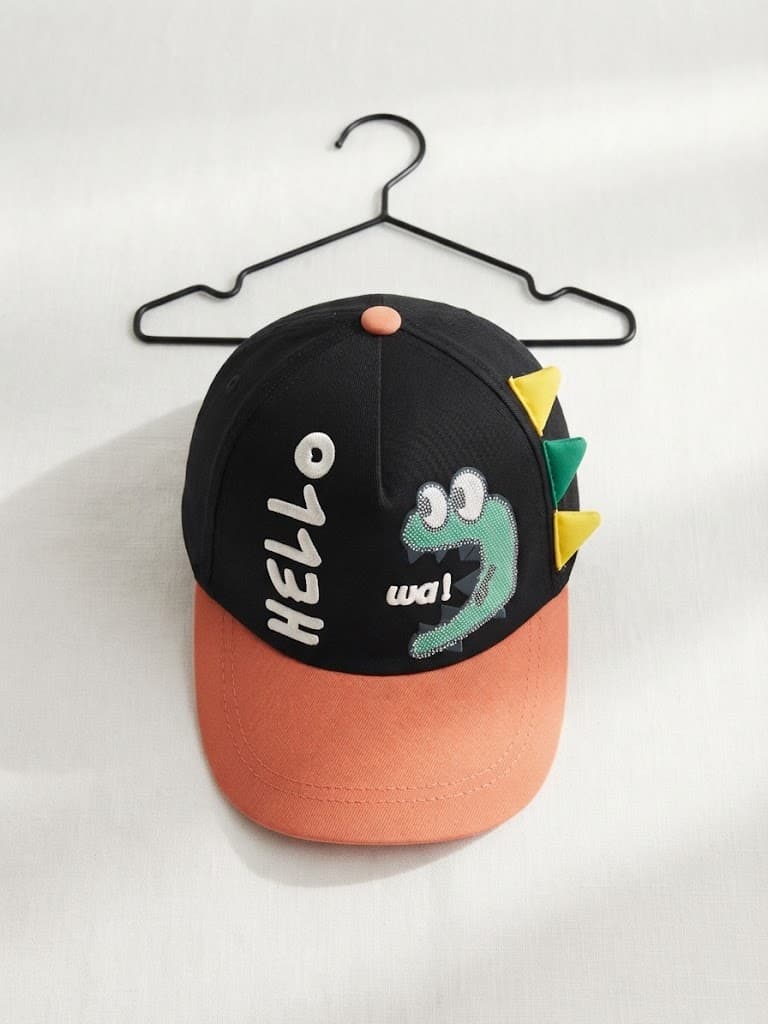 Kids Black and Coral Dinosaur Novelty Baseball Cap