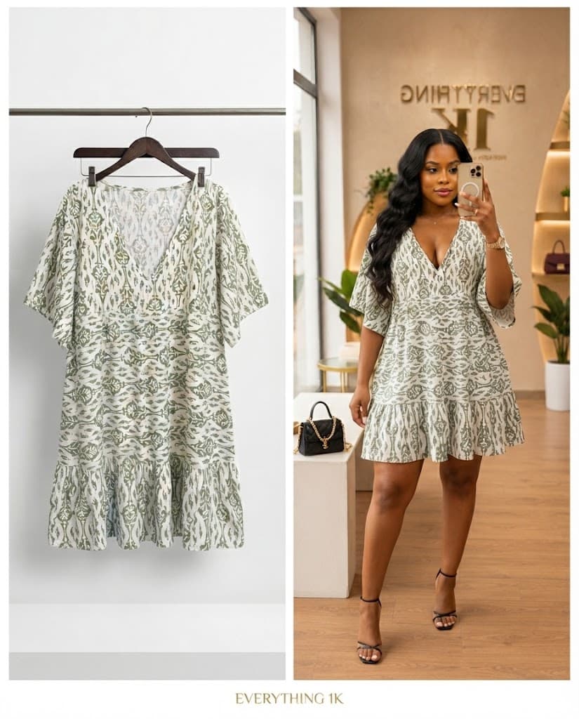 Pre-loved V-Neck Short-Sleeve Mini Dress with Ruffle Hem