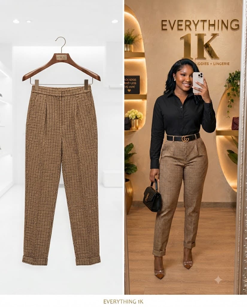 Brown Houndstooth Patterned crop elastic Trousers (Short Length, waist 30/32 )