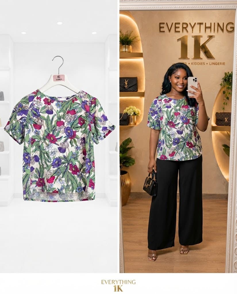 Multicolor Botanical V-Neck Casual Blouse