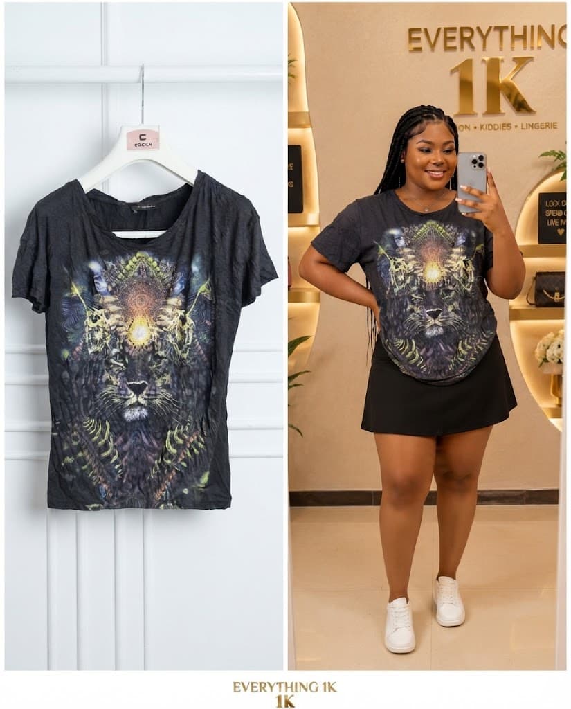Casual Charcoal Mystic Lion Graphic T-Shirt